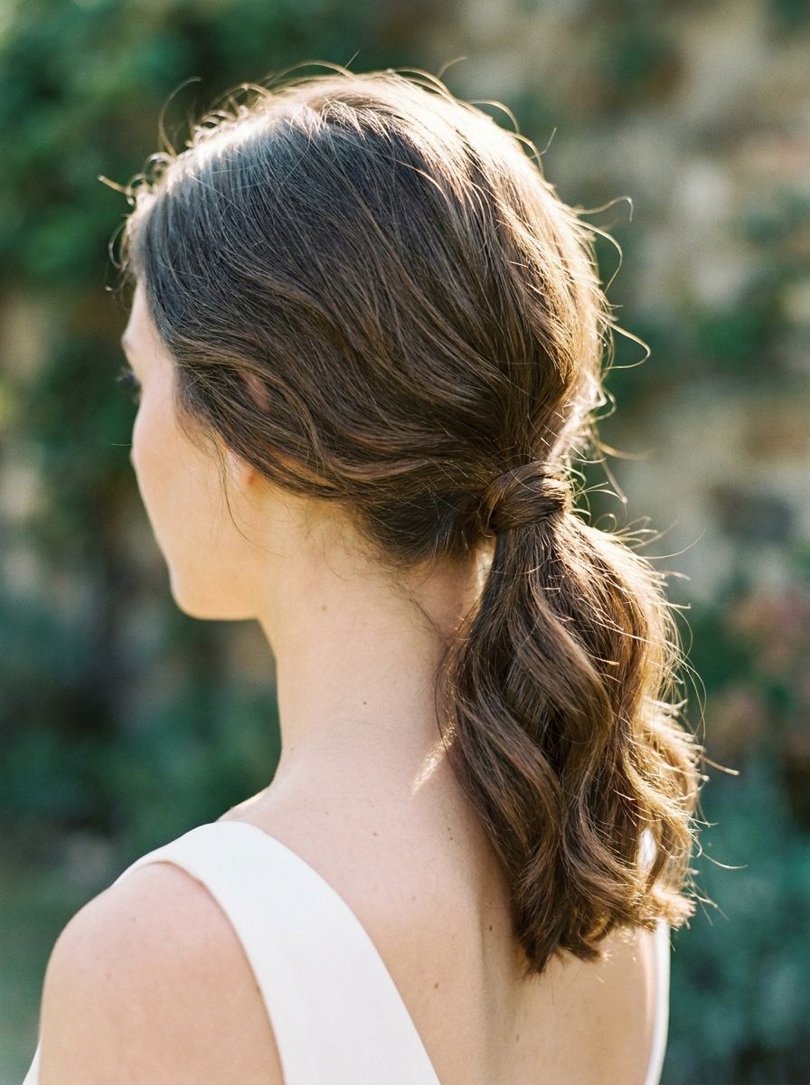 Tiefer Mini Ponytail mit Wellen - Long Bob Frisuren Hochzeit